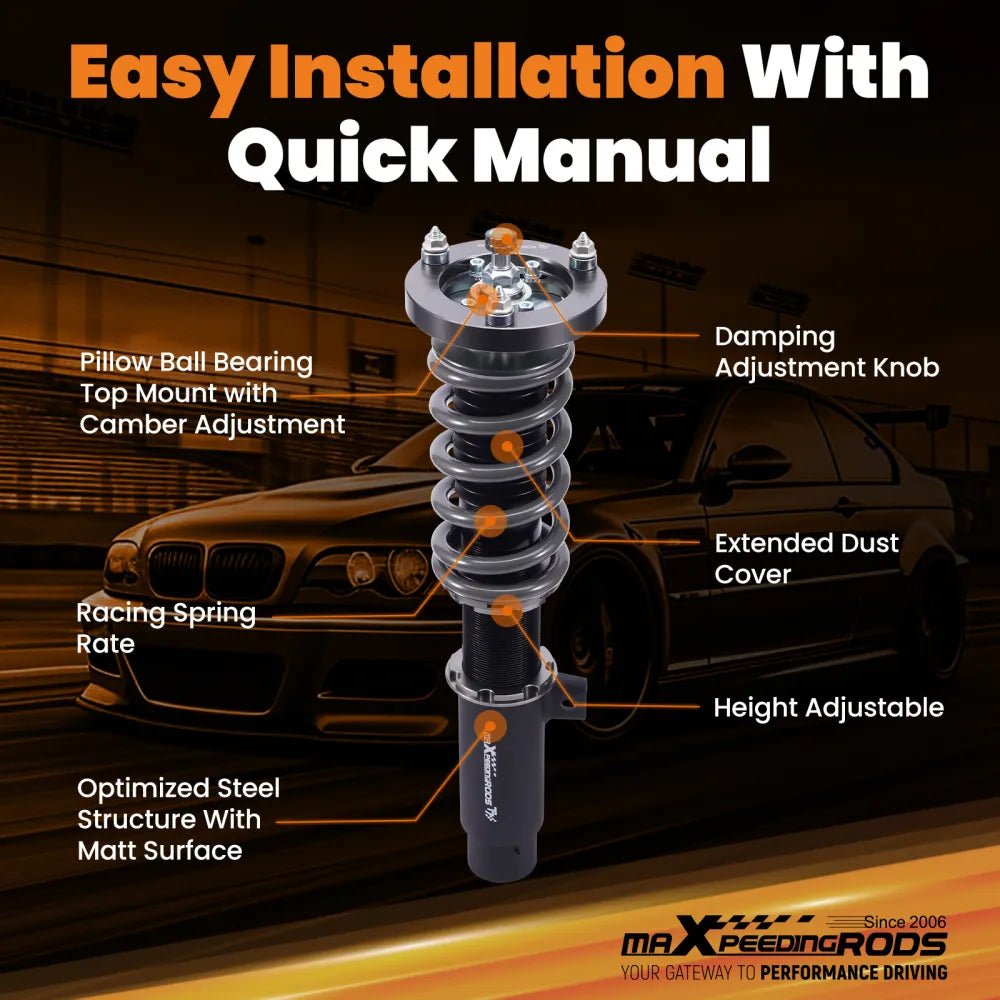 For BMW 3 Series E90 E91 E92 E93 318i 328i RWD MaXpeedingrods T7 Coilovers Strut Lowering Kit