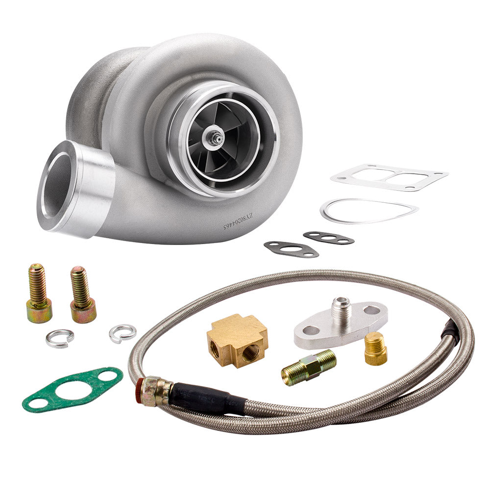 for GT45 Turbocharger T4 V-BAND 1.05 A / R 78Trim 600 + HP Boost + Kits de línea de alimentación de aceite