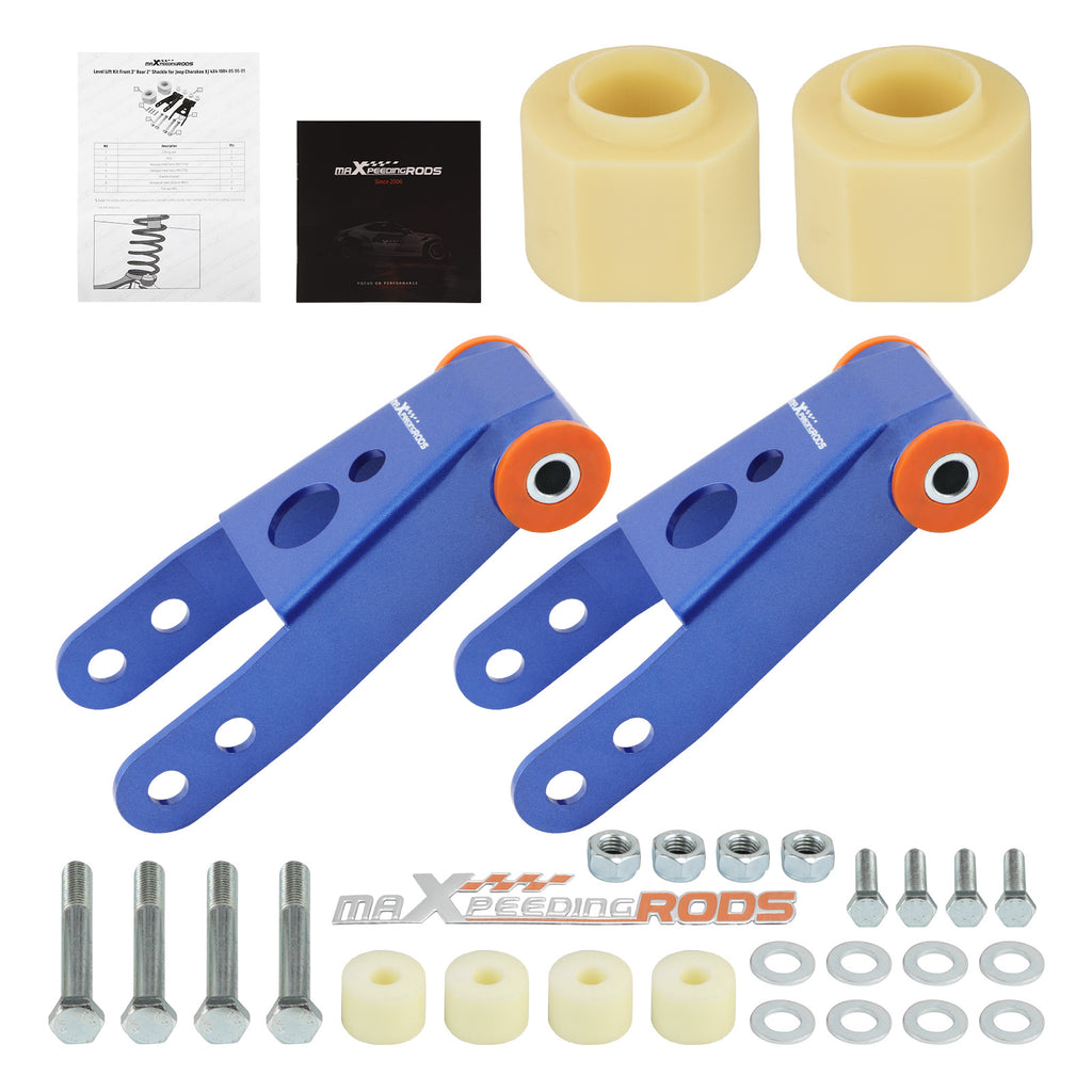 Full 3 + 2 Steel Shackles Lift Kit Compatible with Case Drop Compatible with Jeep Cherokee XJ 1984-2001