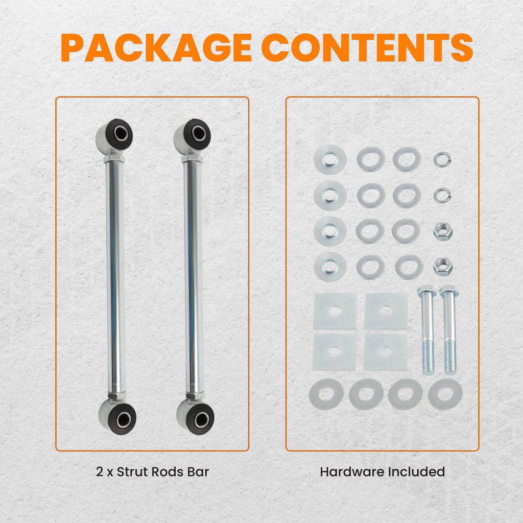 Adjustable Pair Rear Strut Rods Kit with Rubber Bushings compatible with Corvette 1963-1979