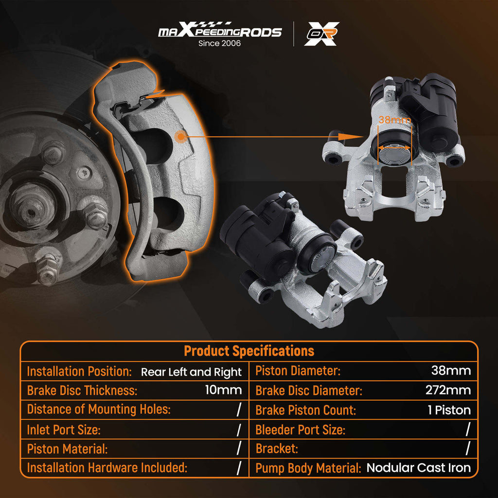2x Electronic Brake Caliper Rear compatible for Golf MK 7 compatible for Audi A3 TT compatible for Seat Leon 14-20 272mm