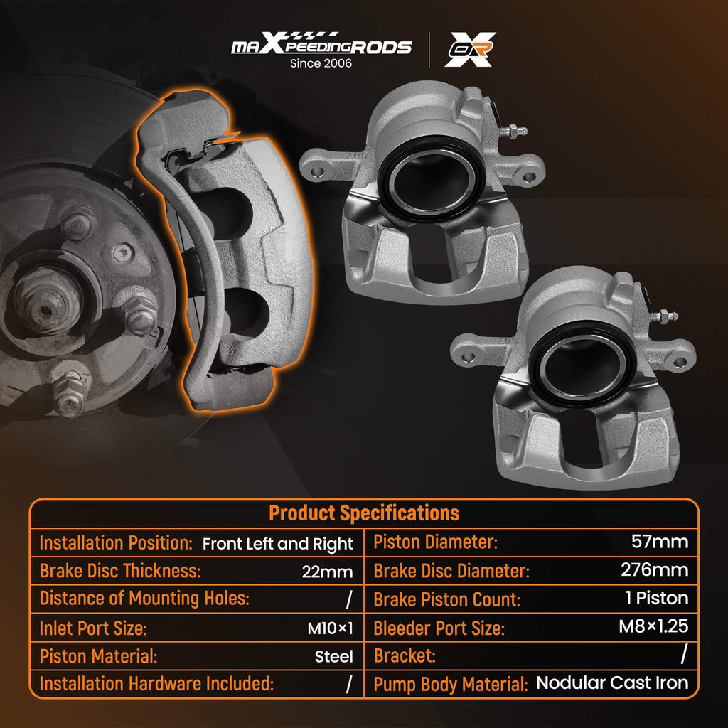 Front Brake Calipers Pair compatible for Mercedes A-Class W169 B-Class W245 2004-201222mm