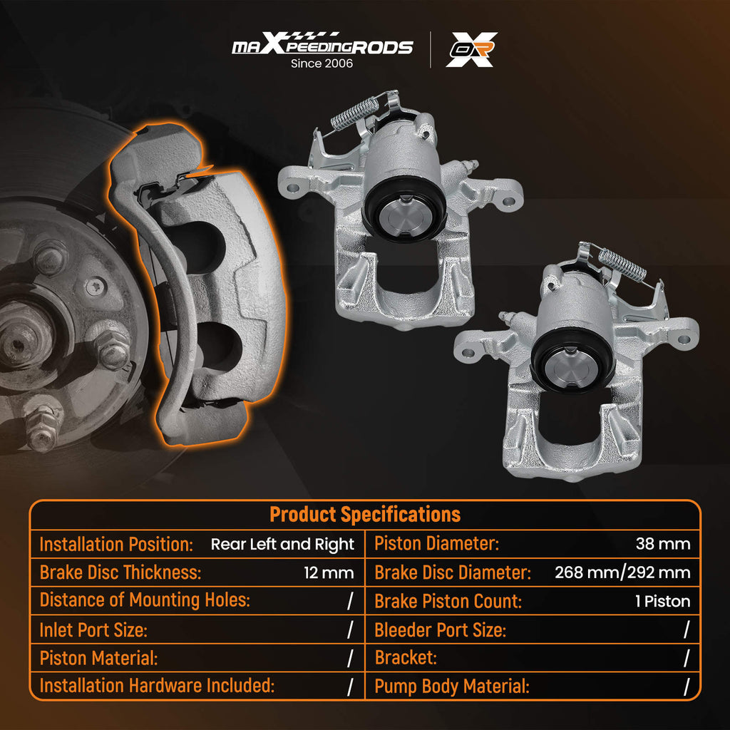 Pair Brake Caliper Rear Left Right compatible for Vauxhall Astra 2009-2015 Mokka 2012- 38mm
