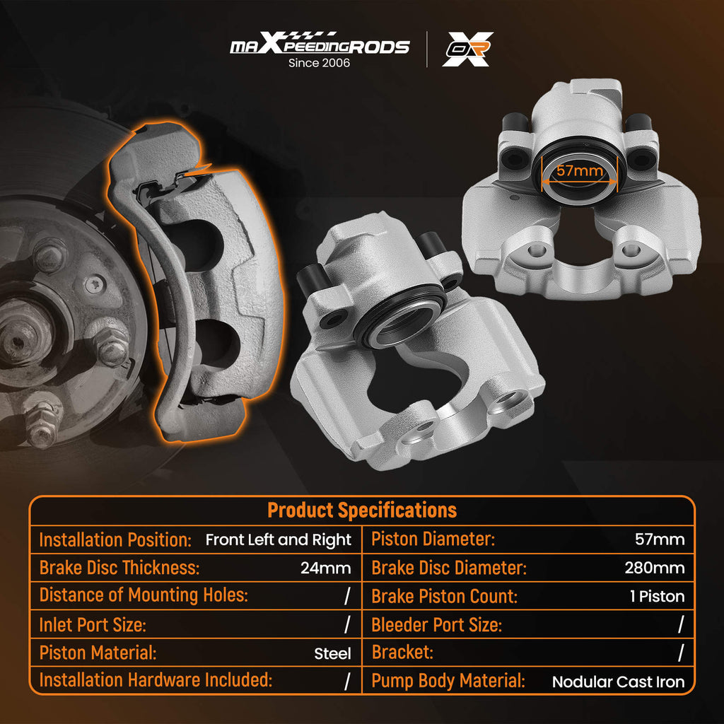 2x Front Brake Caliper compatible for VW Transporter Caravelle T4 90-03 7D0615123 280mm