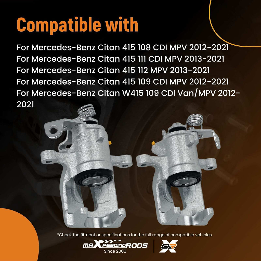 2x Rear Brake Caliper compatible for Mercedes-Benz Citan W415 compatible for Renault Kangoo 7701209867