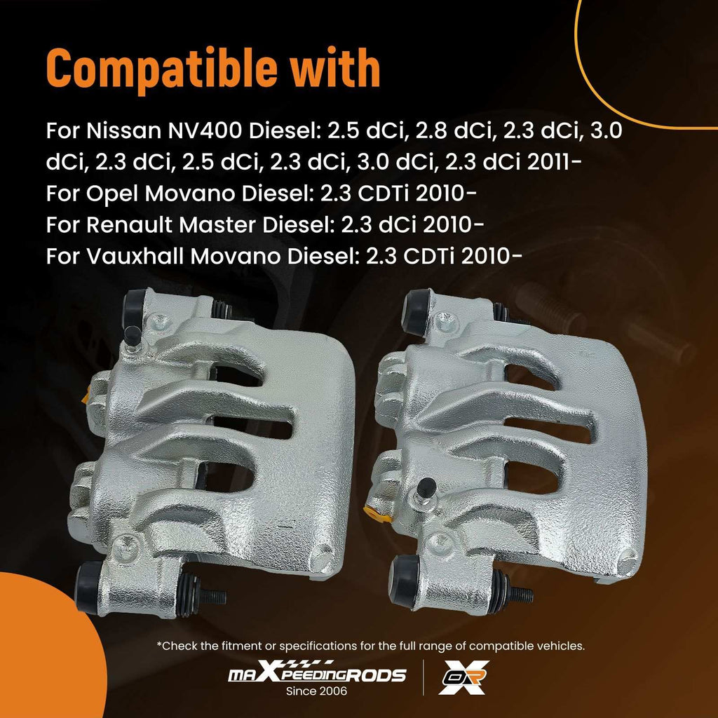 2x Front Left Right Brake Calipers compatible for Renault Master compatible for Vauxhall Movano 2010-2020