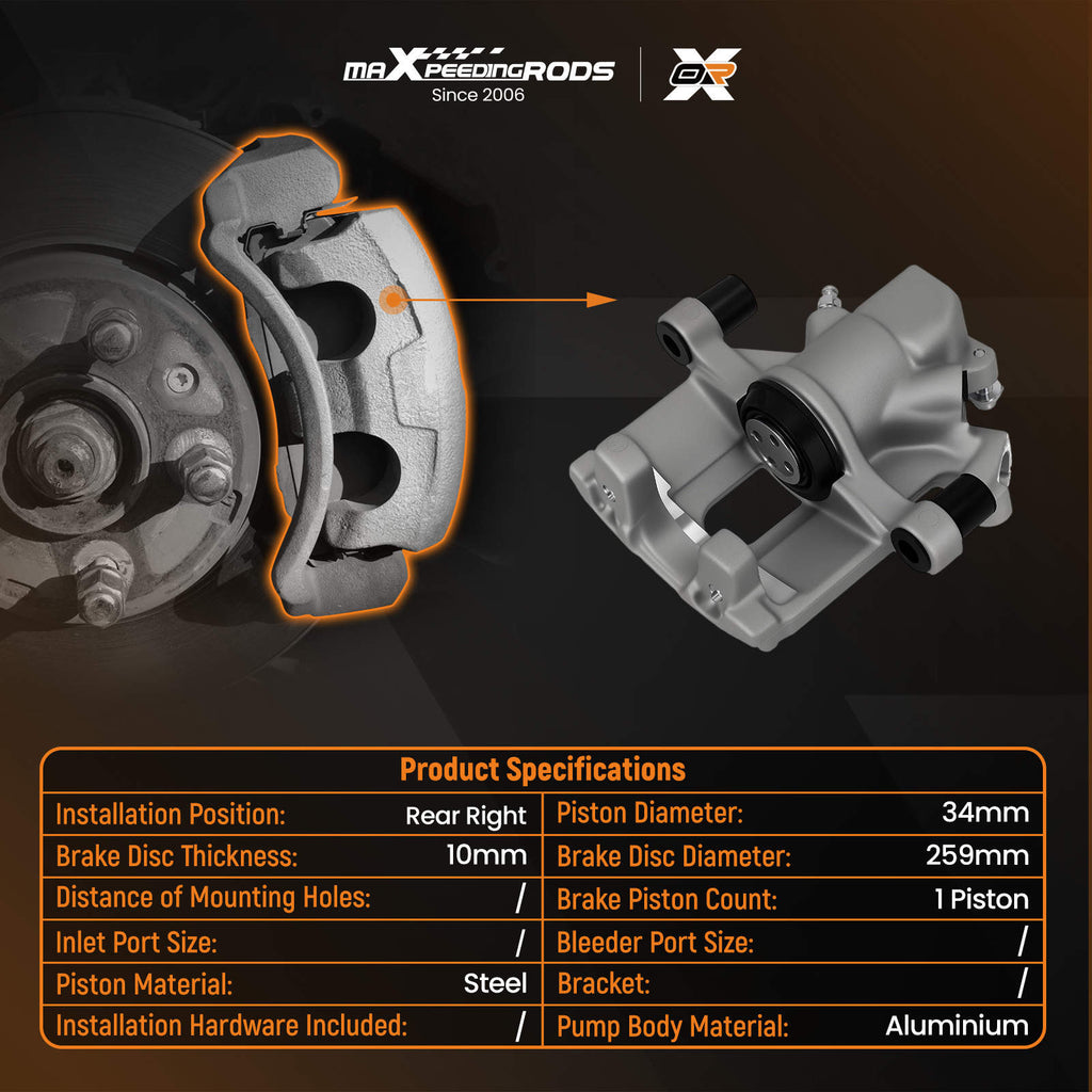 Brake Disc Caliper Right Rear compatible for BMW Mini R50 R52 R53 03-07 34216763730 259mm