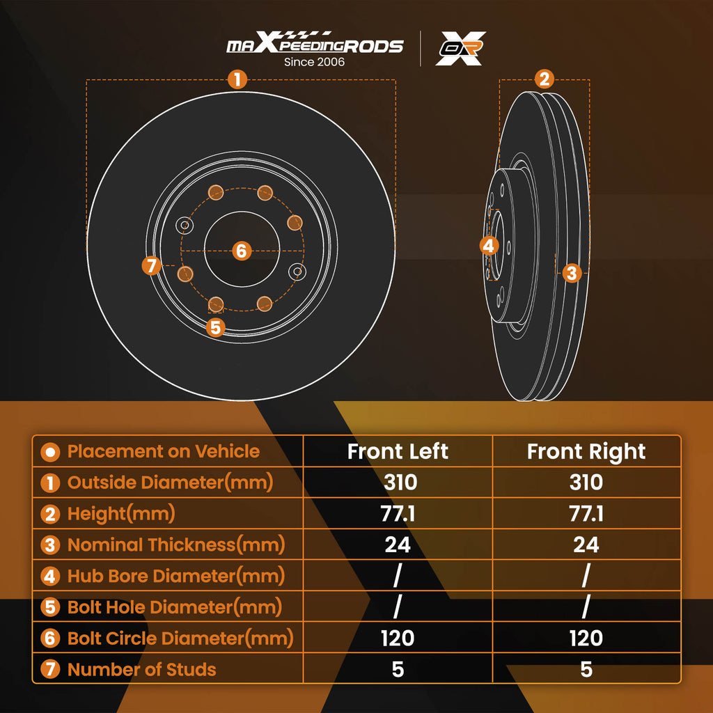 Front Vented Brake Disc Pair compatible for BMW 520d 525d E60 E61 04-2010 34116764021 310mm