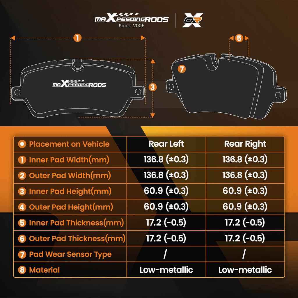 Rear LeftRight Brake Pads compatible for Ford Tourneo Custom/Transit Custom V362 F3 12-22