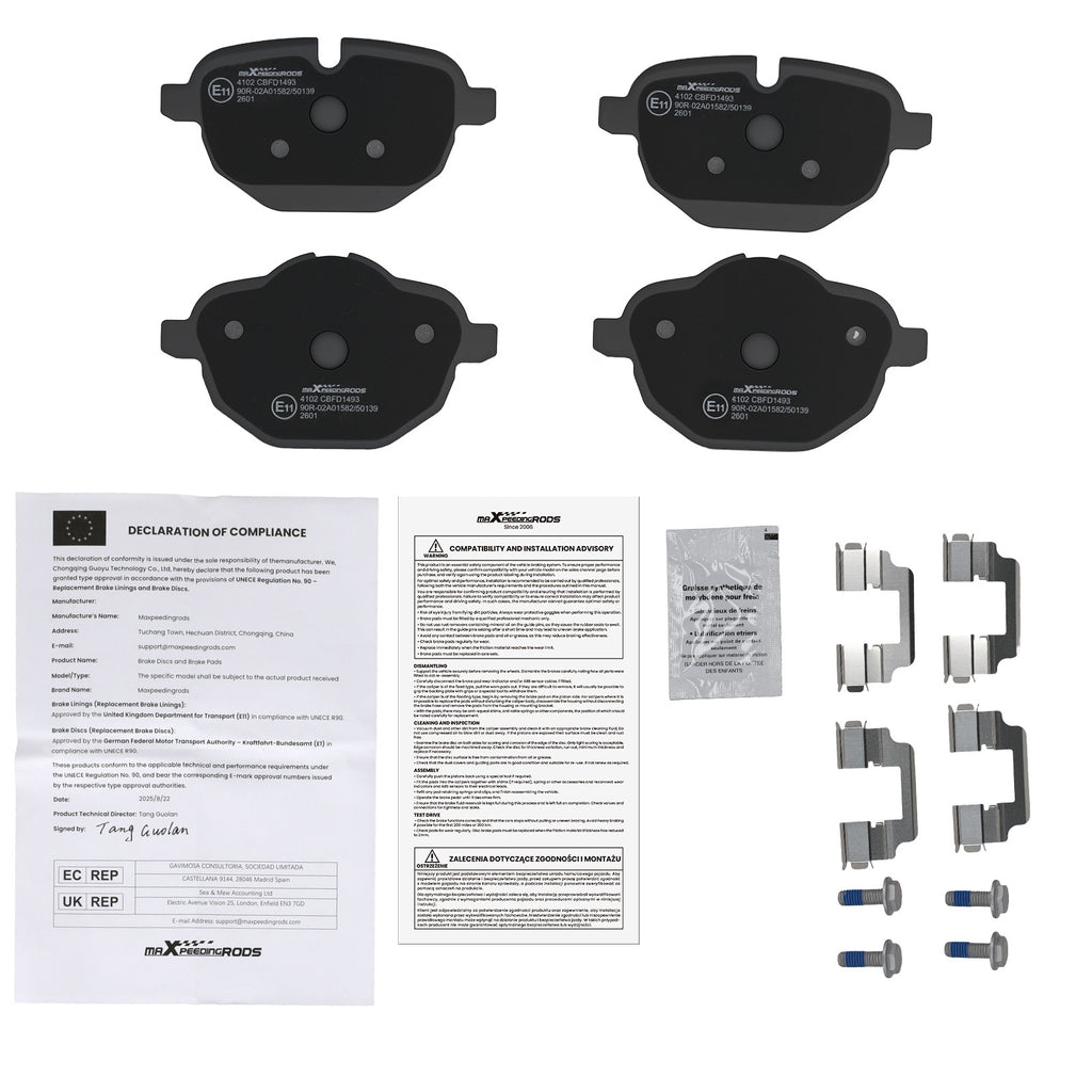 Rear Left Right Brake Pads geschikt voor BMW 5 Saloon/X3 2009-23/ X4 14-20 34216862202
