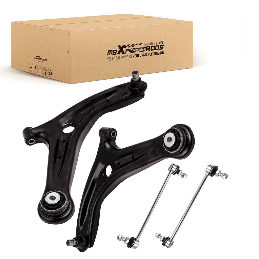 4x Front Lower Suspension Control Wishbone Arm + Links geschikt voor Ford Fiesta Mk7 Lh Rh