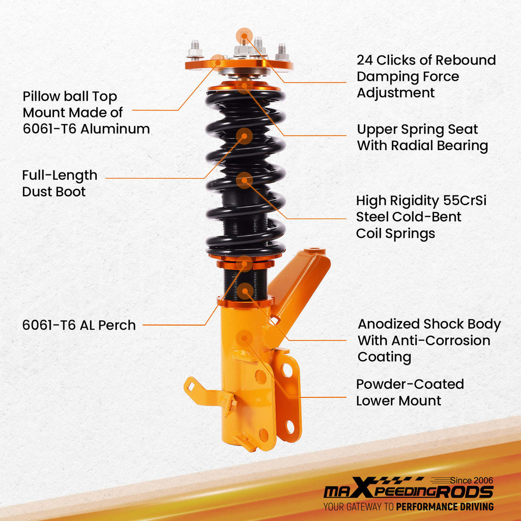 24 Step Adjustable Coilover Damper Kit compatible for Honda Civic Coupe Sedan EM/ES 2001-05
