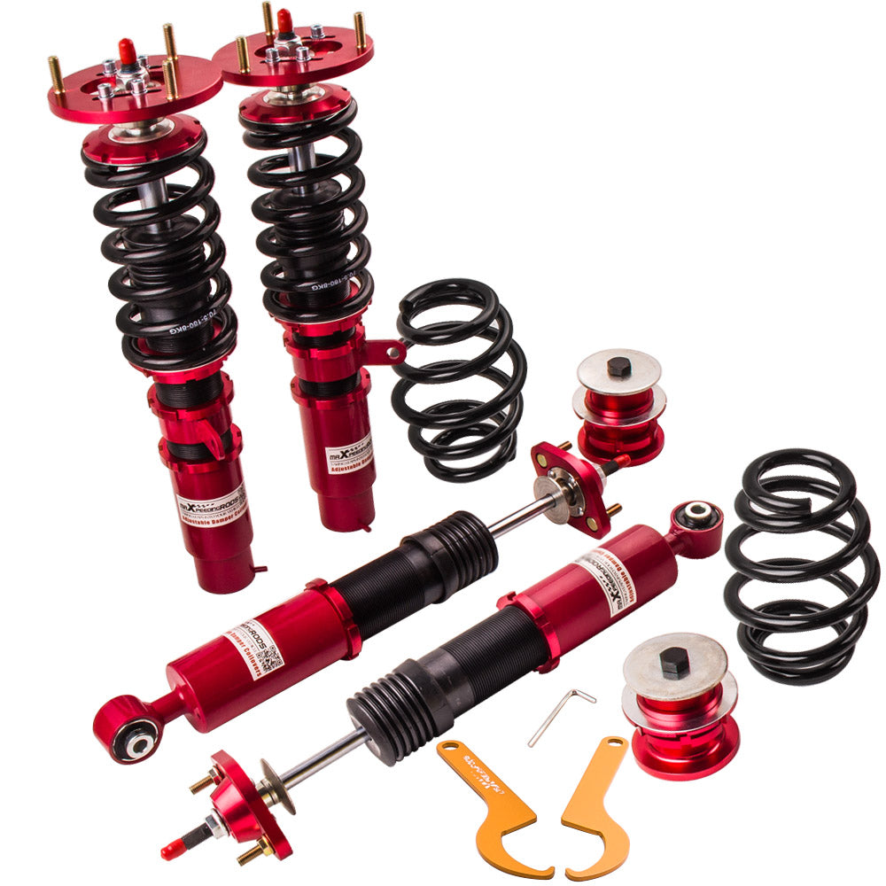 Sport Stoßdämpfer/Gewindefahrwerk compatible for BMW 3-er E46 1998-2006 Dämpfung einstellbar RotTieferlegung