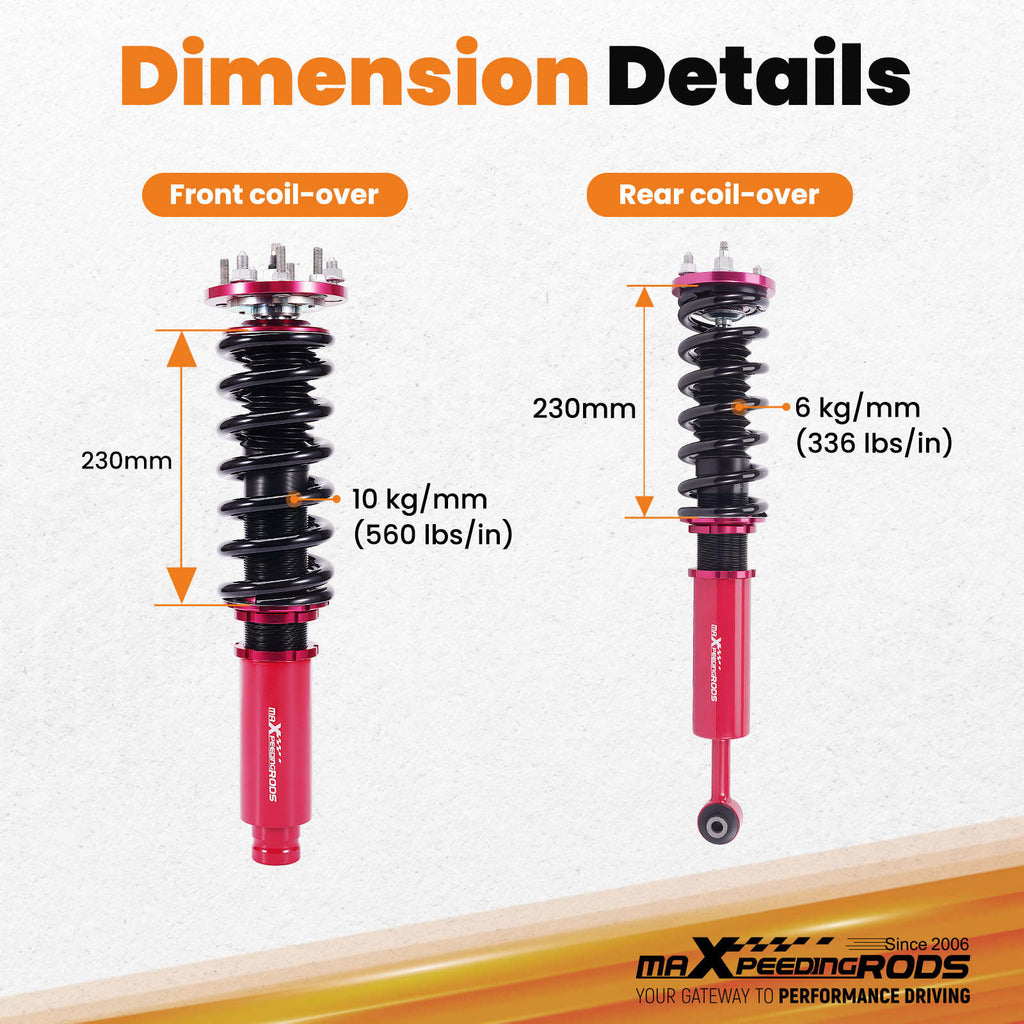 MaXpeedingrods Coilovers 24 Way Damper Struts Shocks Kit compatible for Honda Accord 03-07