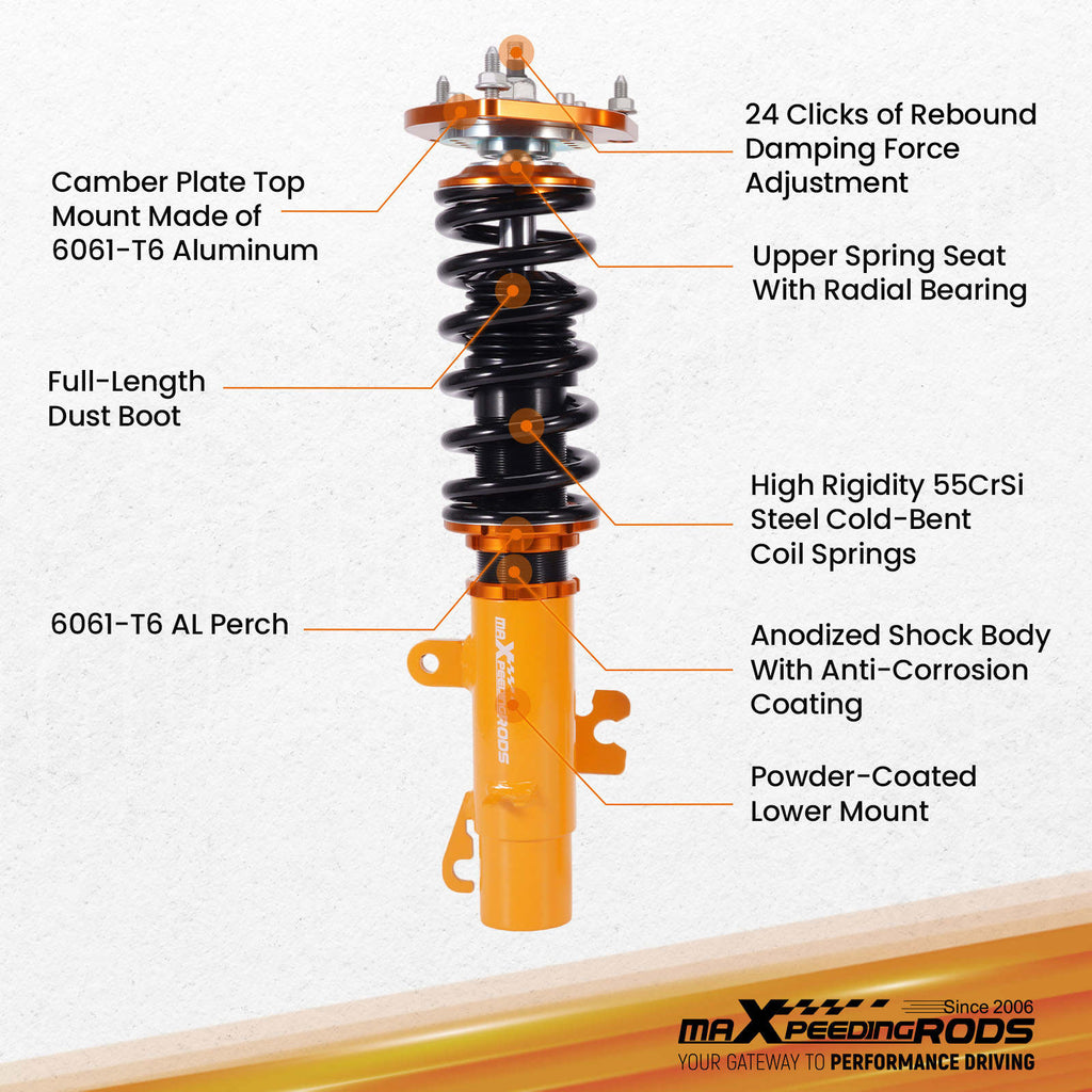 Racing Coilover 24 Way Damper Kit compatible for Mini Clubman R55 2007-2014 Shock Absorbers