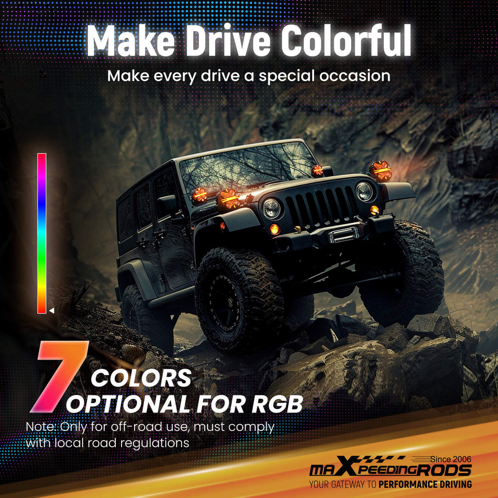 7in Matte Black LED Driving Lights Spot BeamSide Shooter RGB DRL for Offroad
