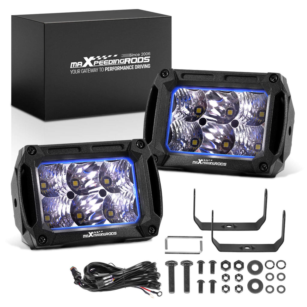 4.4in 60W LED Pod Work Lights Rectangular Spot Flood compatible for Jeep Wrangler Truck