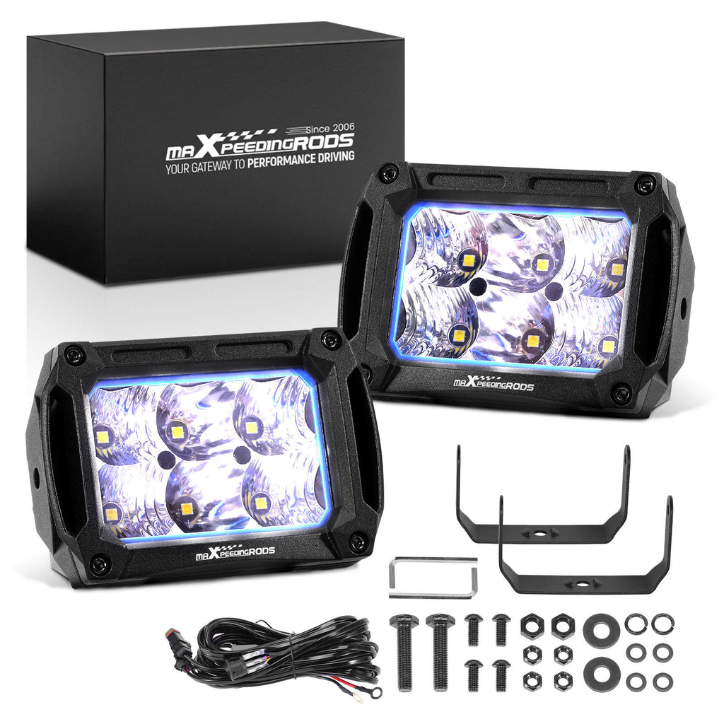 4.4in 60W LED Pod Work Lights Rectangular Spot Flood compatible for Jeep Wrangler Truck