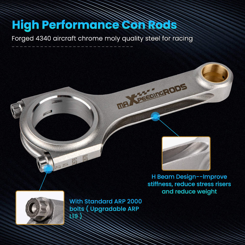 EN24 4340 Forged H-Beam Connecting Rods+ARP2000 Bolts compatible for Volvo S60 R 2.5L 143mm