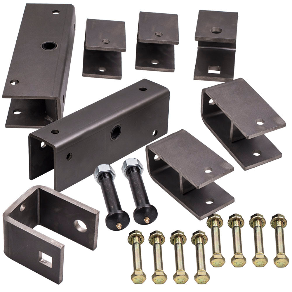 2 wide slipper spring hanger kit for tandem trailer axle with shackle bolts
