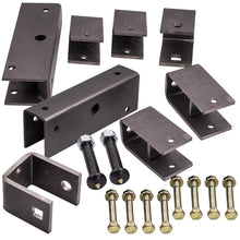 Load image into Gallery viewer, 2 wide slipper spring hanger kit for tandem trailer axle with shackle bolts