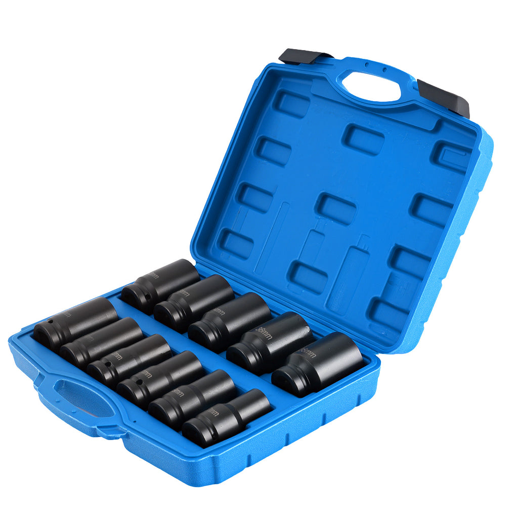 11 Piece 3/4 Drive Impact Socket Set Metric 17-38mm 6 Point CR-V with geschikt voor Case