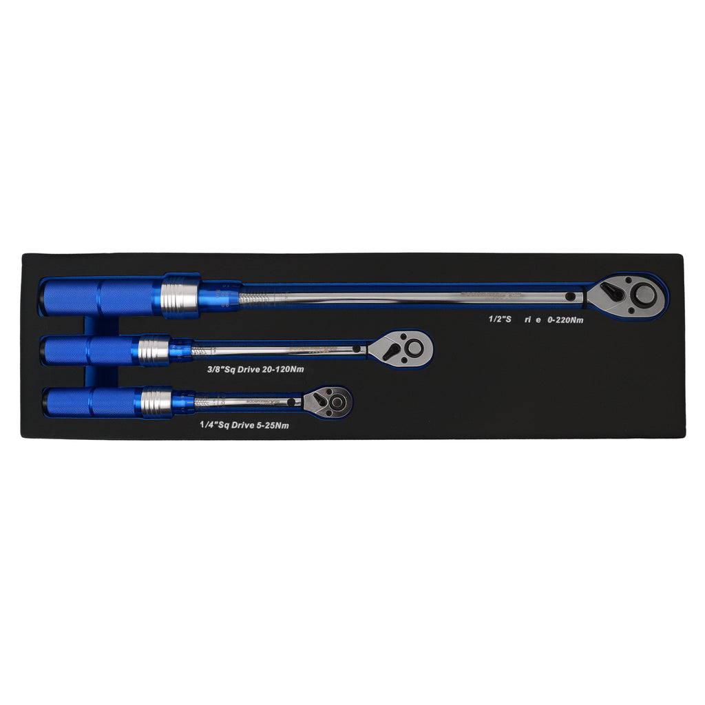 3 Piece Aluminium Torque Wrench Set 1/4 3/8 1/2 Drive 5-220 Nm Professional