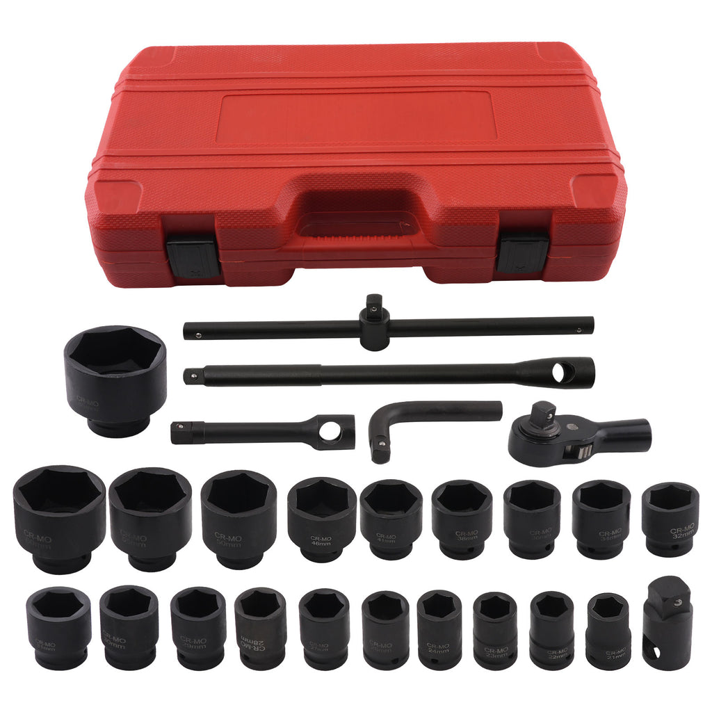 20-Stuk Impact Socket Set 6PT voor Mechanic Workshop 21-65mm 3/4 1 + Ratchet