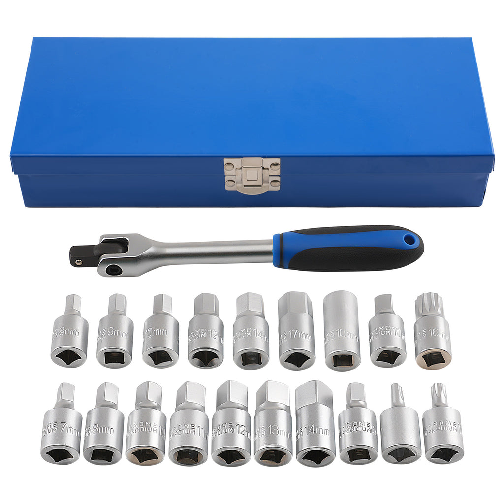 21pc Oil Drain Plug Key Set 3/8 Hex Square Sump Engine for VAG Gearbox