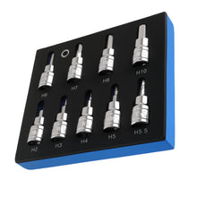 Load image into Gallery viewer, 3/8 Allen Hex Socket Bit Set 9 Pcs 2-10mm Chrome Vanadium Steel Key Wrench