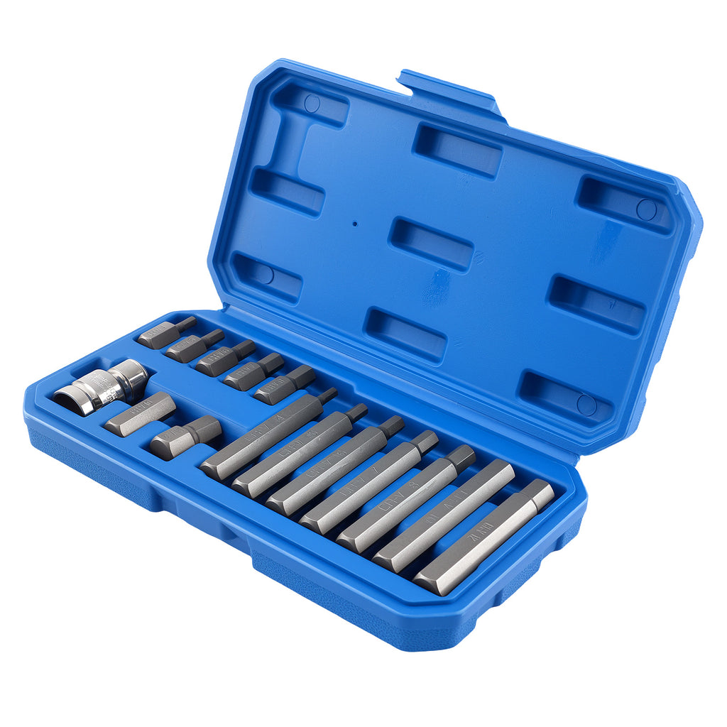 15 Piece Allen Hex Bit Set for CRV Steel 4-12mm 30mm 75mm 1/2 Drive