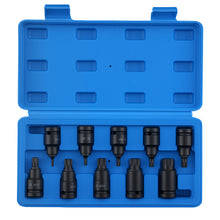 Load image into Gallery viewer, 1/2 Drive 10pc Spline Impact Socket Set M4-M18 S2 Steel Tamper Bit Sockets