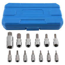 Load image into Gallery viewer, 12pc Chrome Star Socket Set CRV 1/4 3/8 1/2 Drive T8-T70 geschikt voor Case