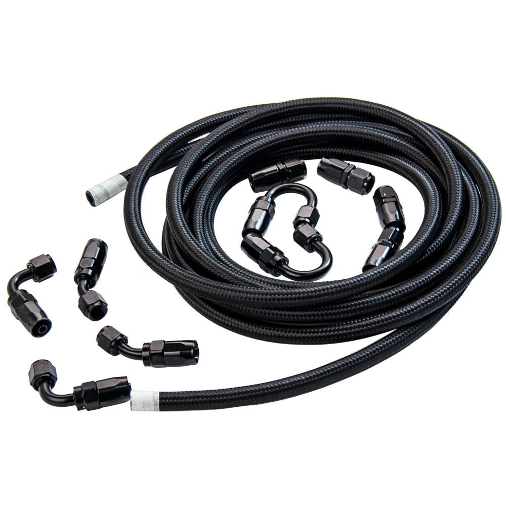 Black AN6 - 6AN Nylon Steel Braided OIL FUEL Line Fitting Hose En...