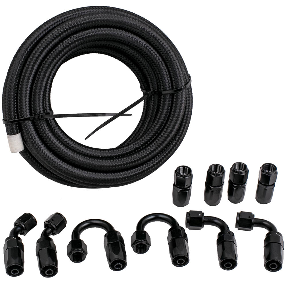6M 20FT AN6 AN-6 Nylon Staal Braided Oil Fuel Line Hose End Fitting Adapter Kit