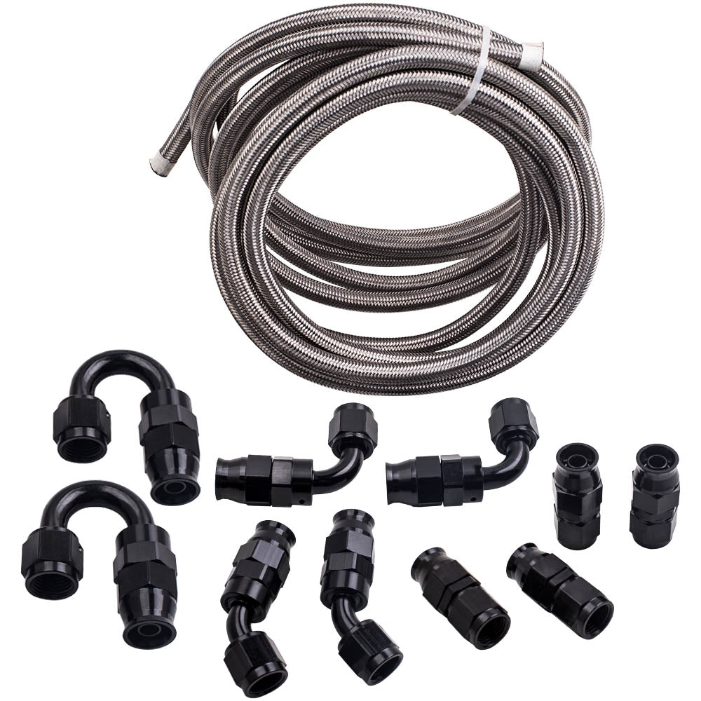 New AN6 Braided PTFE E85 Ethanol Oil Line Fuel Hose End Fitting 20FT 6 Meters