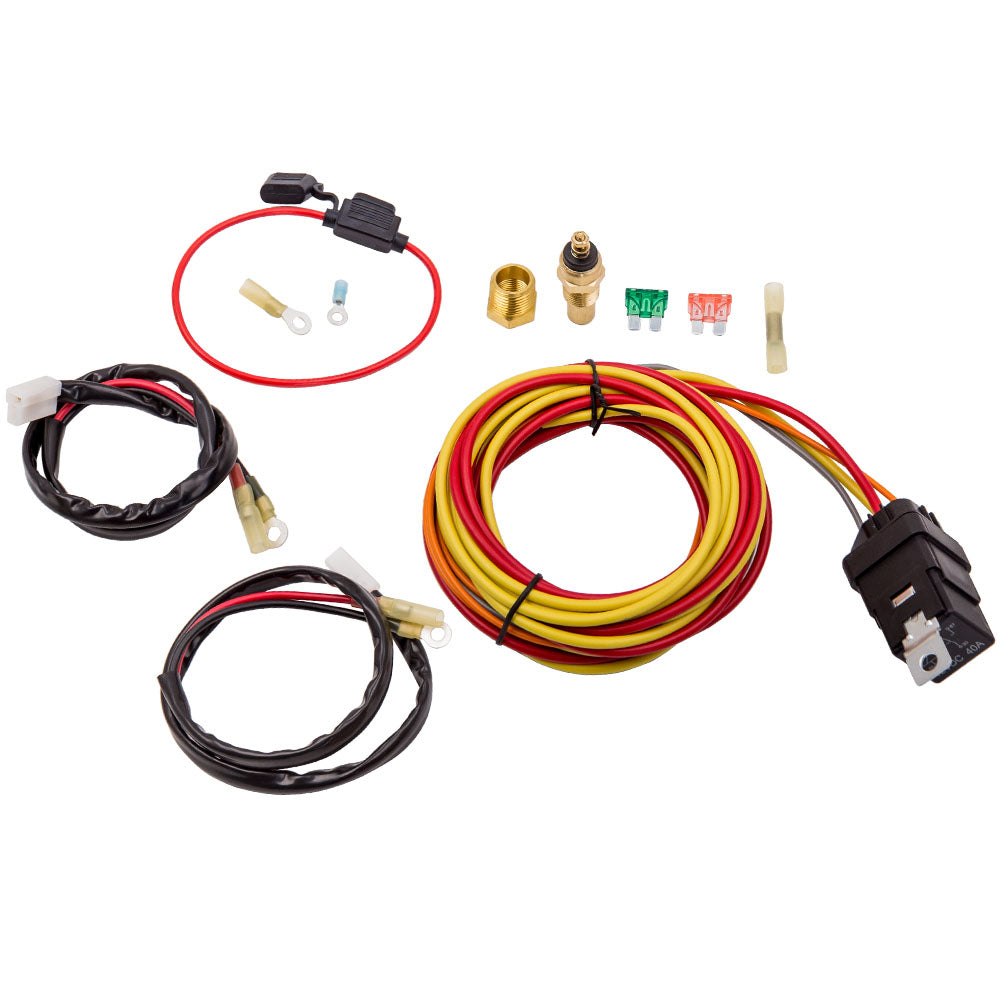 Kit de arnés de cableado de refrigeración de ventilador eléctrico dual for automóvil 185/165 Termostato 40A Relé