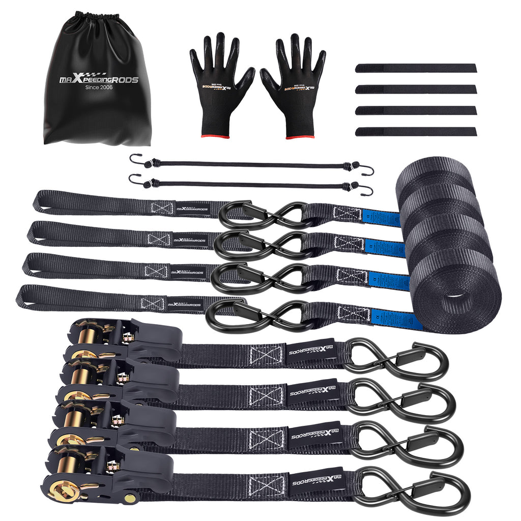 4x Spanngurte mit Ratsche und Haken Zurrgurte Spanngurt LKW 997kg 4,5m Schwarz