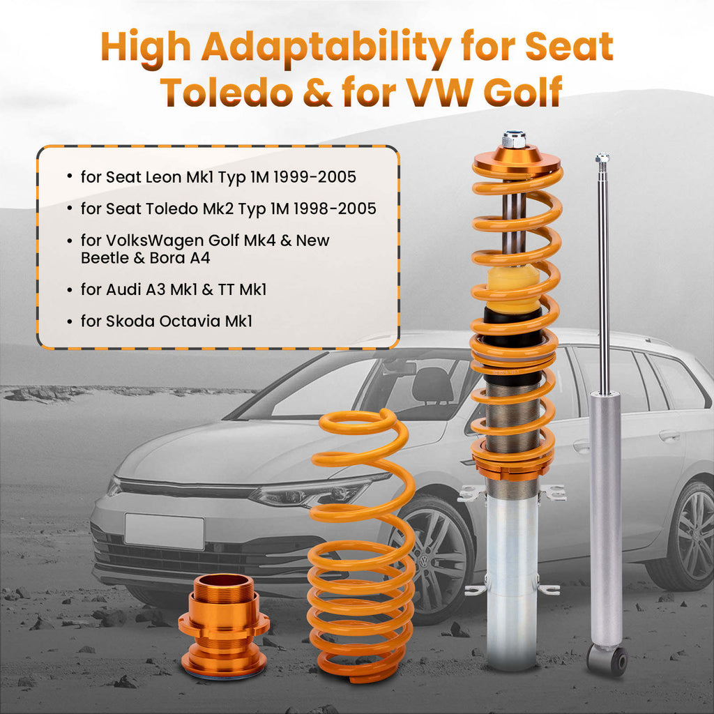 Compatible with SEAT LEON (1M1) Compatible with FWD 1999-2006 Coilovers Adjustable Suspension Shock Absorber Kit Lowering Kit