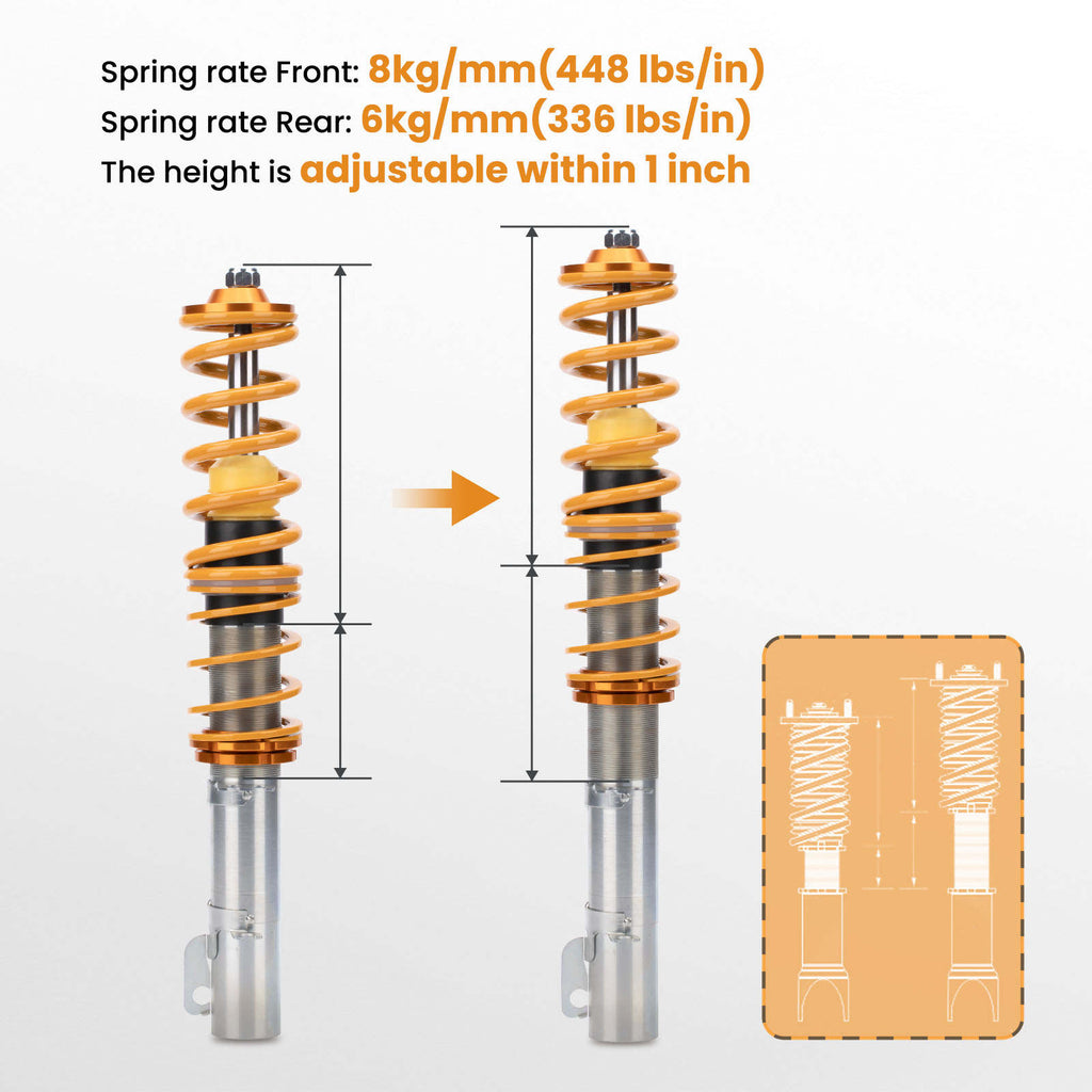 Compatible with SEAT LEON (1M1) Compatible with FWD 1999-2006 Coilovers Adjustable Suspension Shock Absorber Kit Lowering Kit