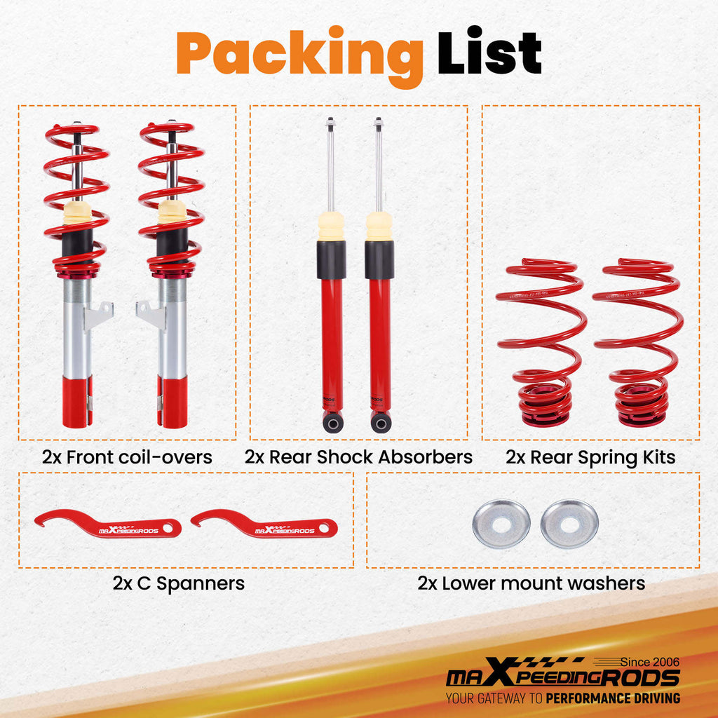 MaXpeedingrods COILOVER Suspension KIT compatible with VW MK5 MK6 compatible with GOLF/JETTA 06-14 Struts