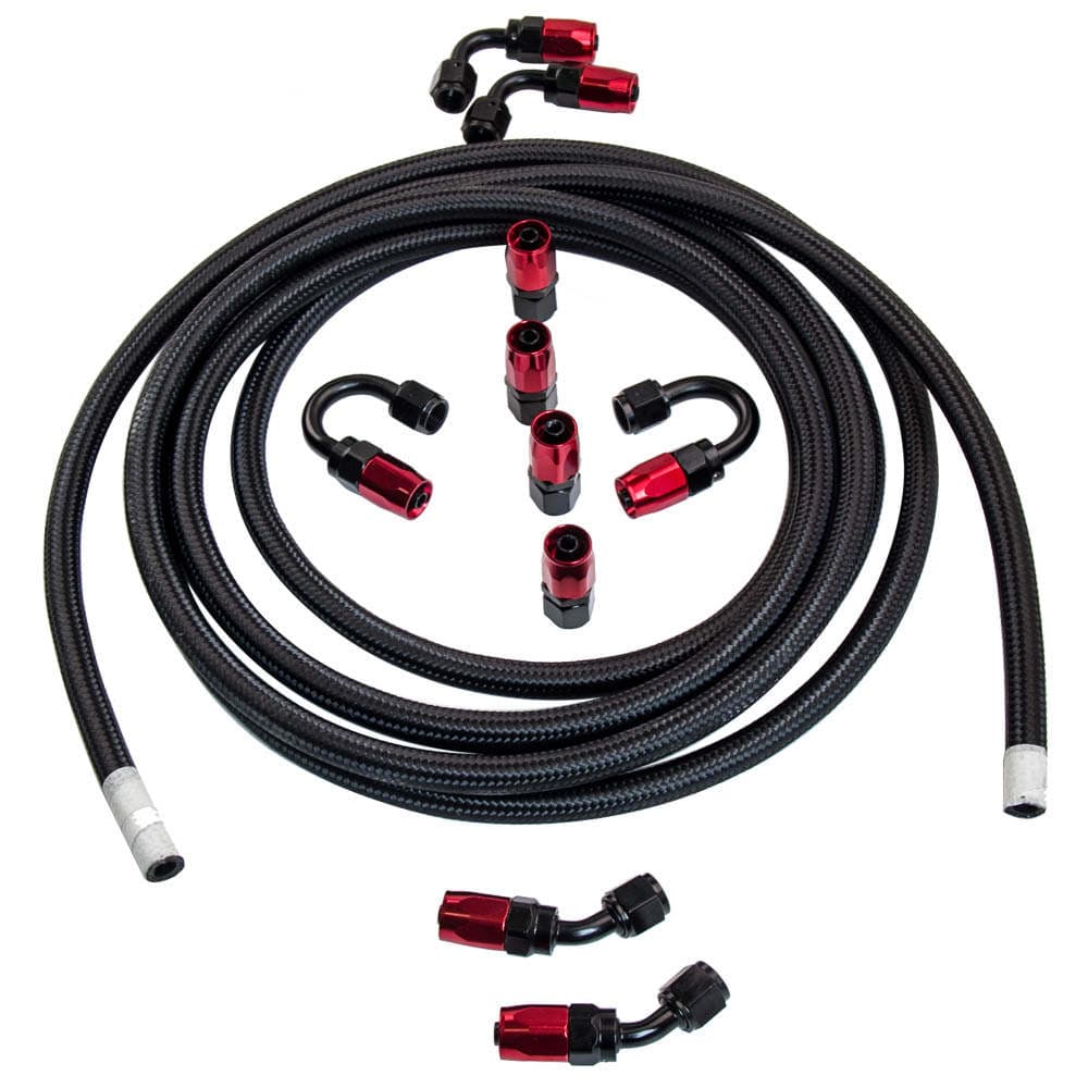 16.4FT AN-6 Stainless Steel Braided Fuel/Oil/Gas Hose with Hose Line Fitting End