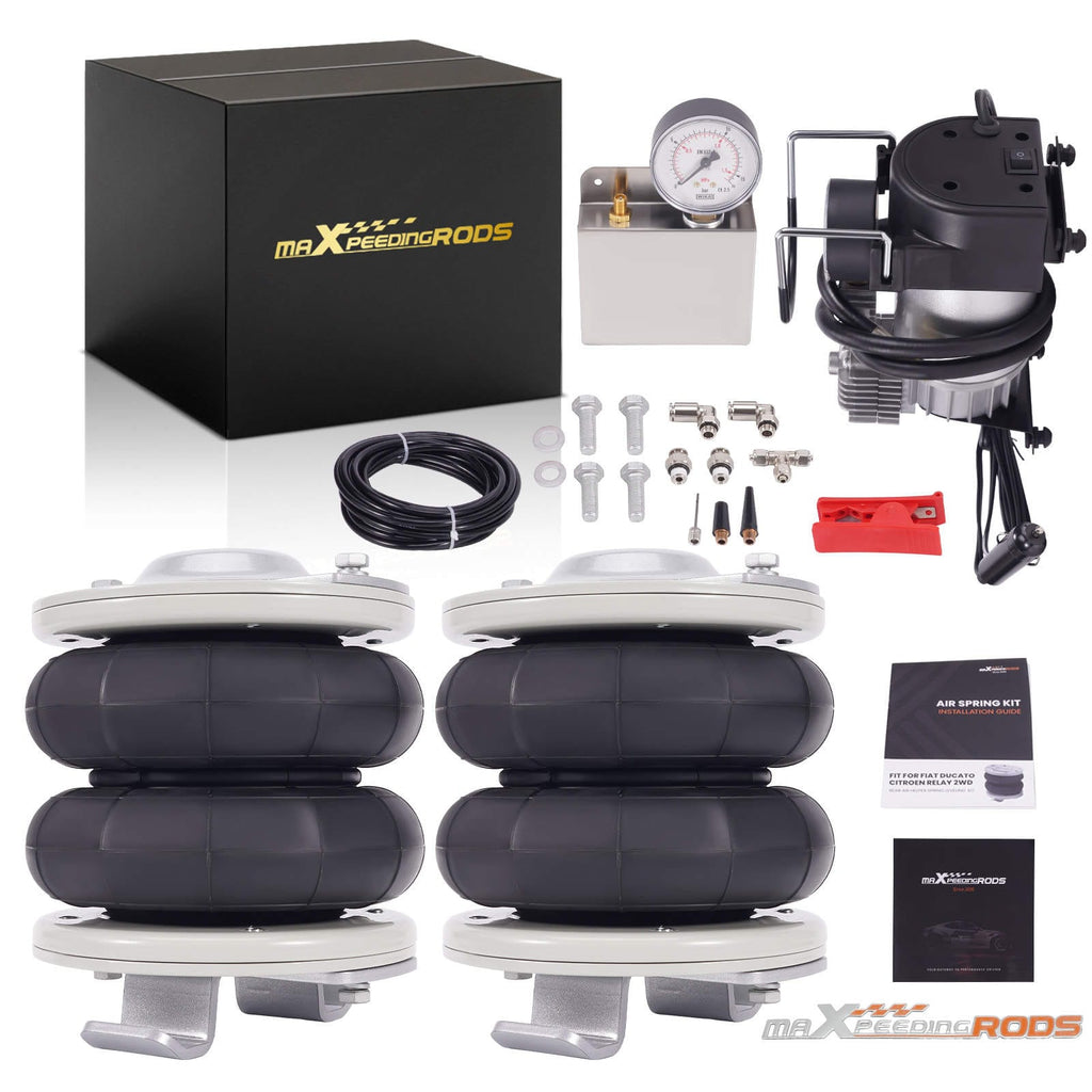 2x Rear Air Suspension + 12V Compressor Kit suitable for Fiat Ducato suitable for Peugeot Boxer 1994-