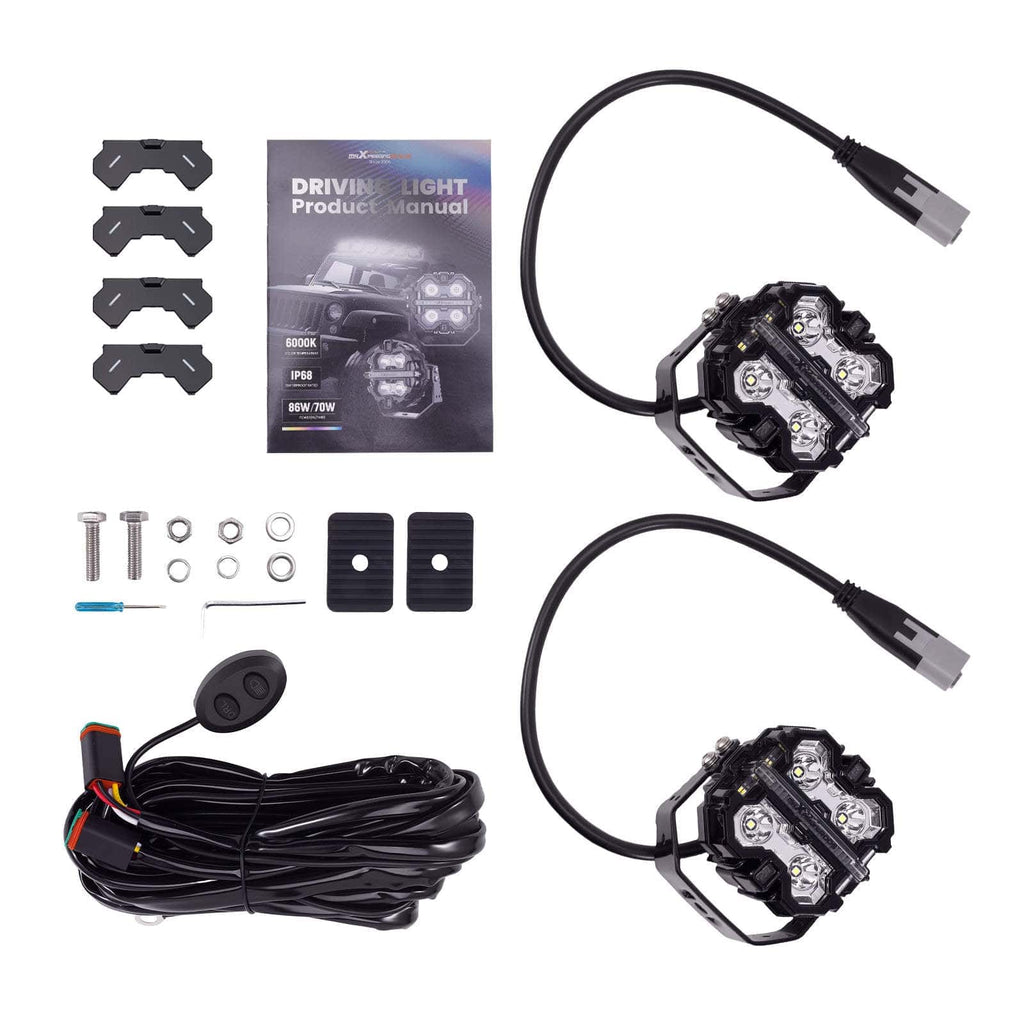 LED auxiliary lights set 3.5 inch square black 160W DRL spot 270 degree IP68 9-32V 6000K Crosshair for off-road and truck