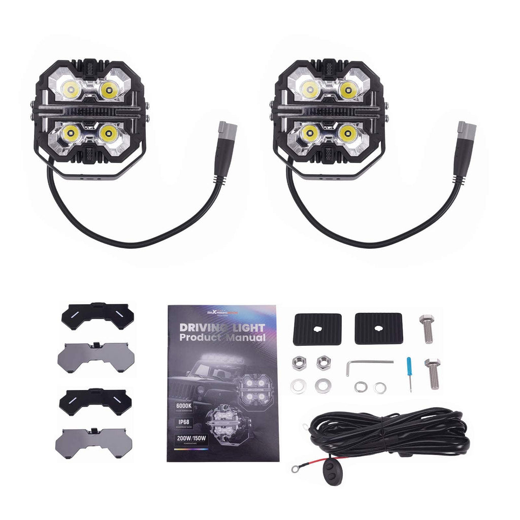 Quad LED Headlight DRL Daytime Running Light 6000K for Truck Offroad Aluminum IP68