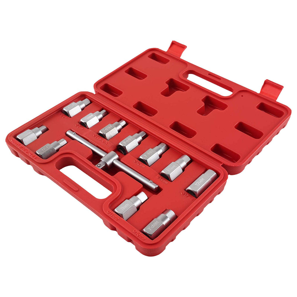 Drain Plug Socket Set 3/8 with Hex T-Bar 8-17mm 12 pieces