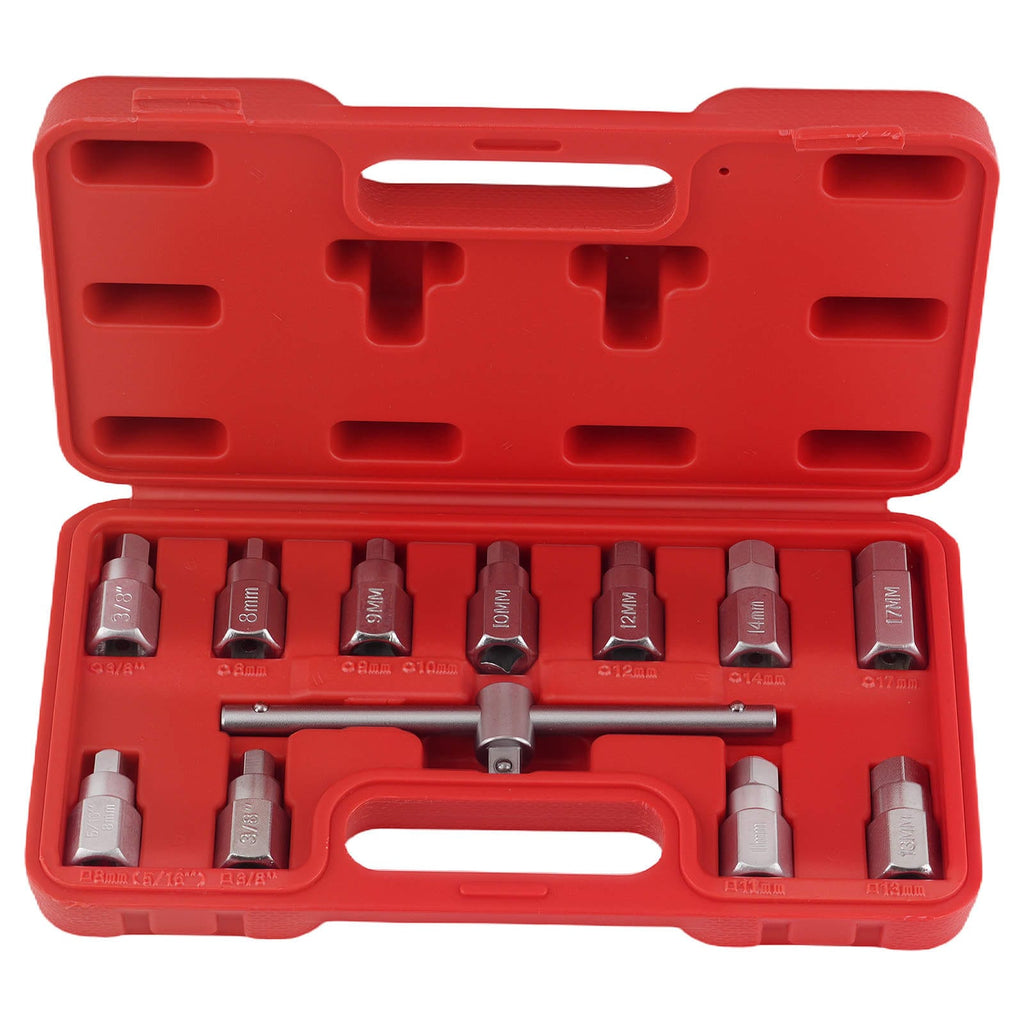 Drain Plug Socket Set 3/8 with Hex T-Bar 8-17mm 12 pieces