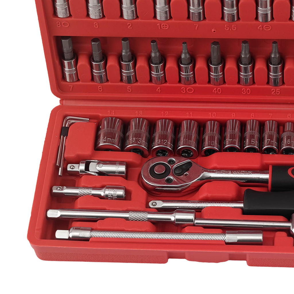 46-Piece Tool Set Ratchet Wrench with Universal Joint and Extensions