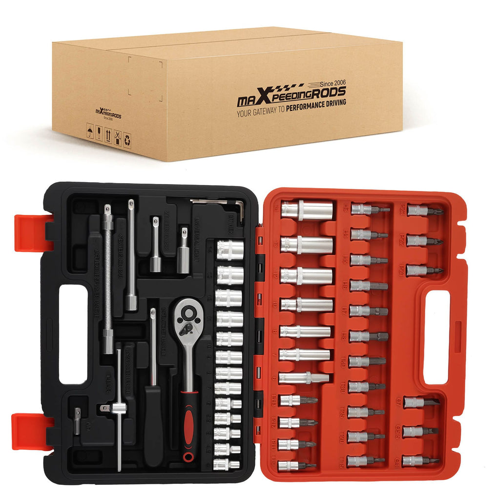 Set 53 Tools 1/4" DR Sockets 4-14mm Bits Ratchet Extension Case