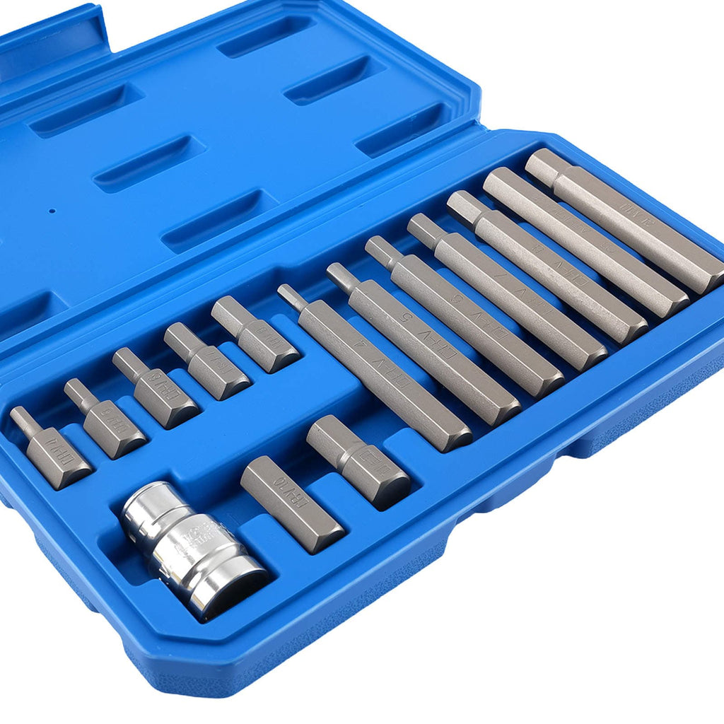 15 Hexagon Allen Keys CRV 30/75mm H4 H5 H6 H7 H8 H10 H12 1/2" Socket